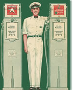 Drawing of a service man between two gas umps