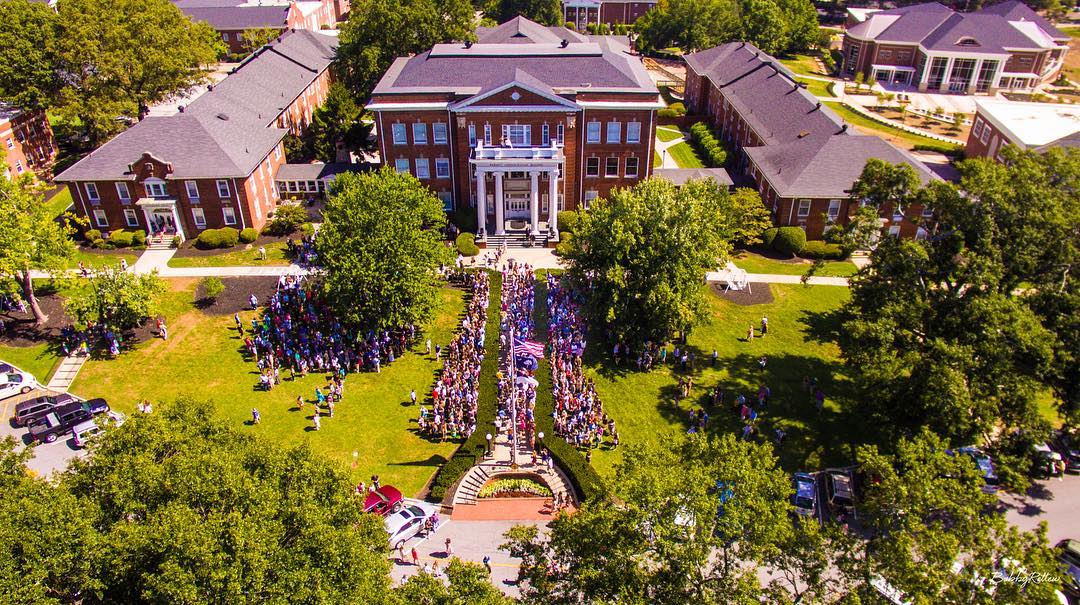 It was fun capturing this beautiful, aerial view of Anderson University's Archway Walk and incoming freshman class picture. There is a lot of significance in this photo, capturing the largest incoming class to date along with the first aerial view of the completed student center in the upper right. #DJI #Phantom3