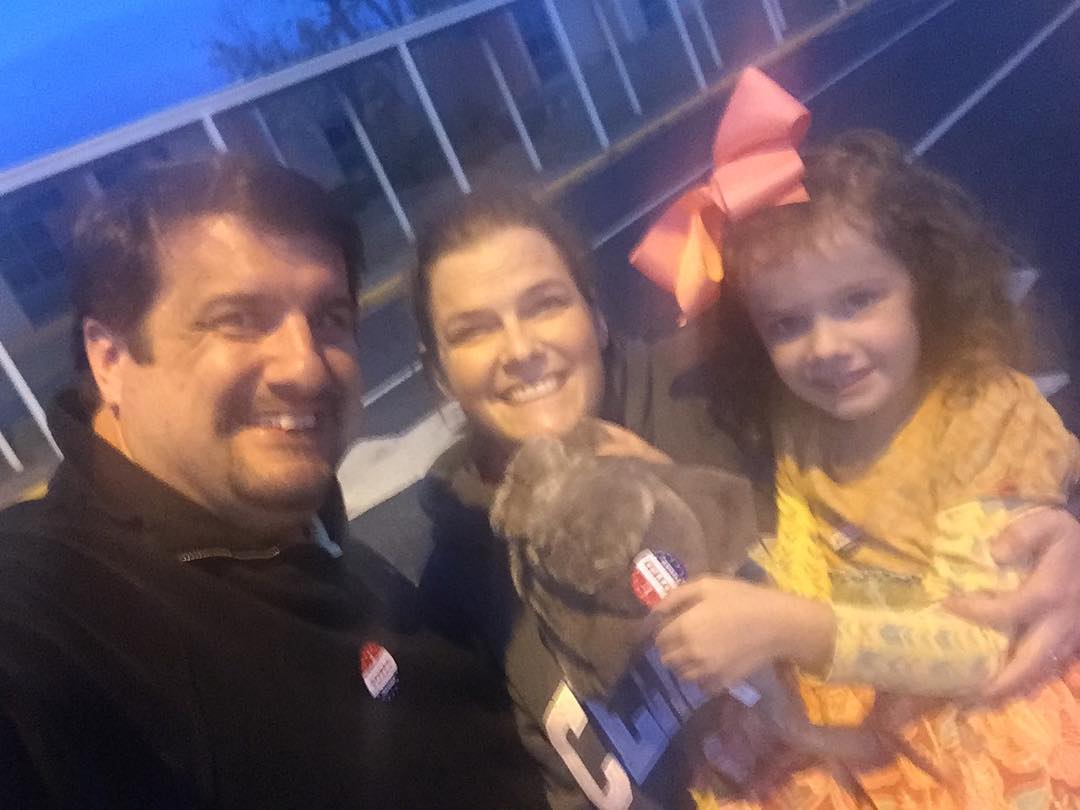 How awesome is this evening when you can take your daughter and show her how to vote?! #IAmWithRosebud #tw