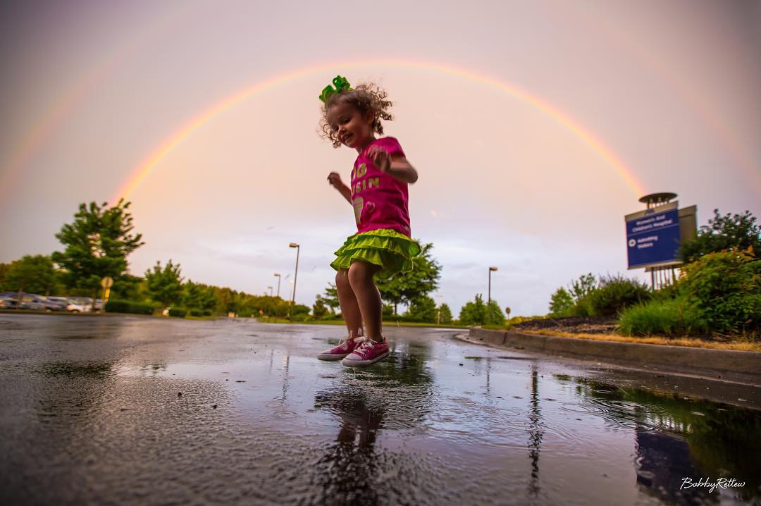 I was archiving 2016 and found this in the 2014 folder! This double rainbow happened the day Miles was born and Rosebud wanted to jump in the puddles outside! #pepapig #Canon #5dmarkiii
