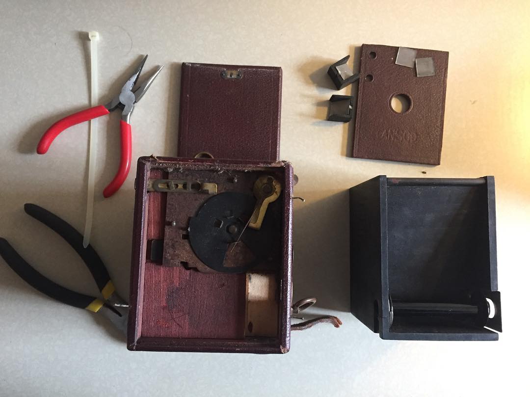 Breaking apart and repairing another box camera. This one is an Ansco No. 2 Buster Brown camera probably made around 1906, originall priced around $2.00. It uses Ansco no. 4a film or 120 film. Love these old box cameras!