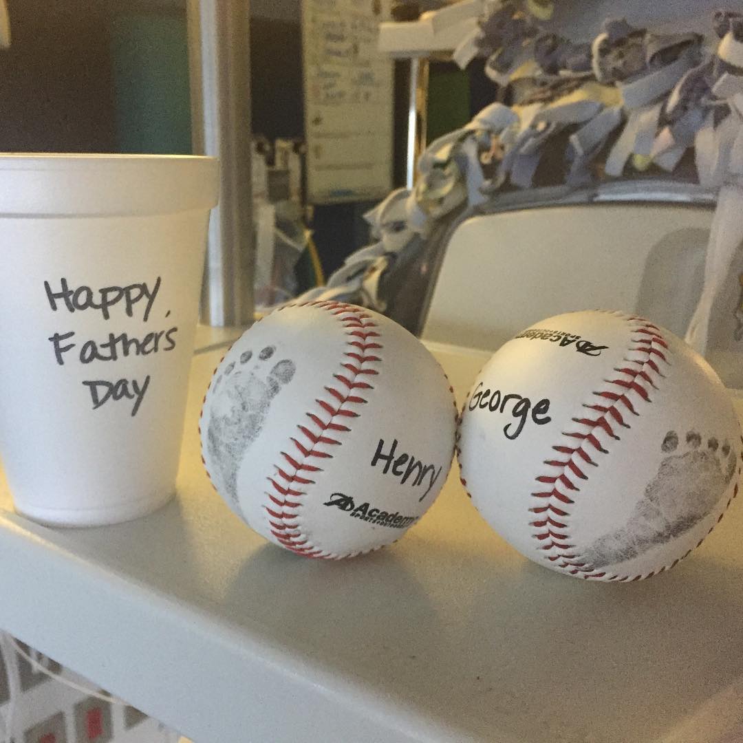Big thank you to GHS March of Dimes for this little gift! This made my day…seeing their little footprints on a baseball! #fathersday #twinslife